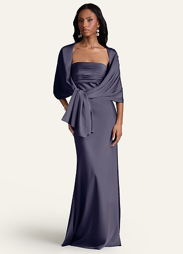 front Azazie Matching Color Aleena Stretch Satin Shawl