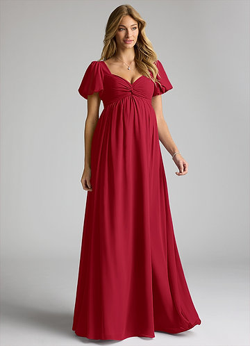 Azazie Madisynn Maternity Bridesmaid Dresses Bow Chiffon Floor-Length Dress image1