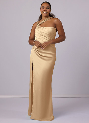 Barbie ♥ Azazie Bridesmaid Dresses Mermaid One Shoulder Stretch Satin Floor-Length Dress image1 0