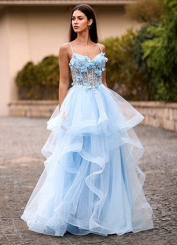 Dreama Sky Blue Lace Corset Ruffle Prom Dress image1