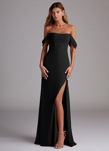 Azazie Saige Bridesmaid Dresses Black A-Line Off the Shoulder Chiffon Convertible Dress image1