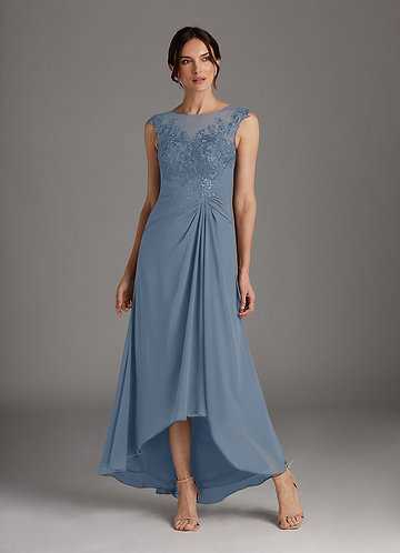 Azazie Endora Mother of the Brides Dresses Dusty Blue A-Line Scoop Lace Chiffon Dress image1