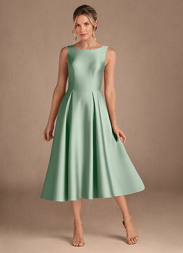 Azazie Fulton Mother of the Brides Dresses Agave A-Line Pleated Stretch Satin Dress image1