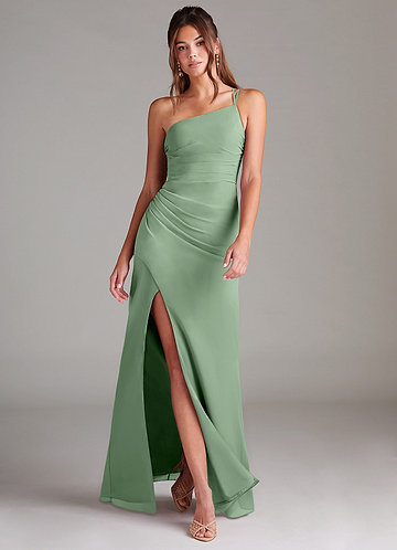 Azazie Eren Vestidos Dama de Honor Vestido de Matcha de Gasa de Corte Recto con Hombro unilateral image1
