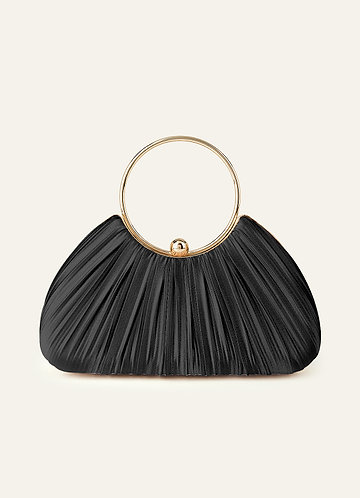 front Matching Color Metallic Satin Pleated Handbag