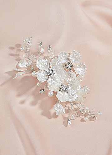 front White Floral And Pearl Crystal Hair Clip