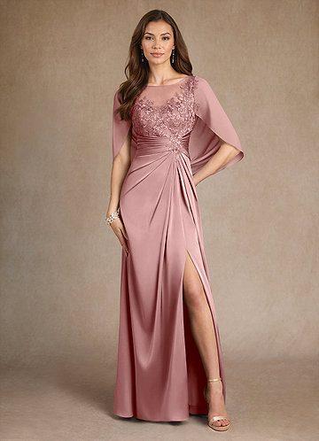 Azazie Hera Mother of the Brides Dresses Dusty Rose A-Line Lace Stretch Satin Dress image1