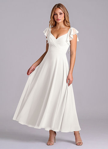 Azazie Leilani Bridesmaid Dresses Robe Trapèze en Mousseline de soie Rayé Blanc image1