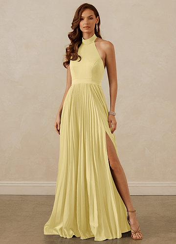 Christian Siriano Bridal for Azazie 1007 Bridesmaid Dresses Lemon Sorbet A-Line Pleated Stretch Satin Dress image1
