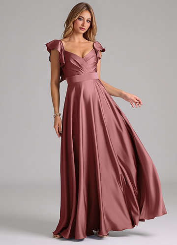 Azazie Leilani Bridesmaid Dresses Amethyst A-Line Ruched Stretch Satin Dress image1