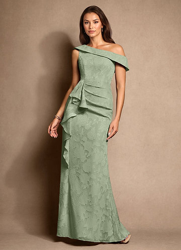 Azazie Hamptons Vestidos de Madre de la Novia Vestido de Salvia Polvorienta de Devorado Floral de Corte En A con Plisado image1