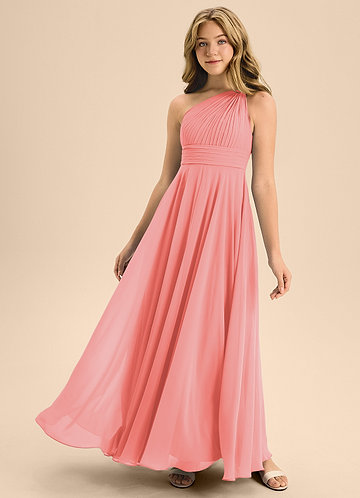 Azazie Charlize Junior Vestido Coral de Chiffon de Linha A com Plissado image1