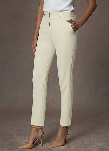 front Victoria Ivory Refined Weave Full Length Dress Pants
