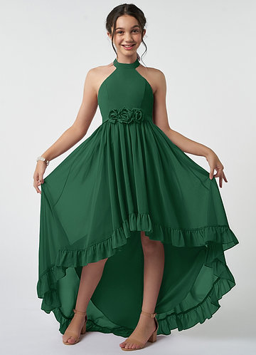 Azazie Hermione Junior Dark Green A-Line Chiffon Dress image1