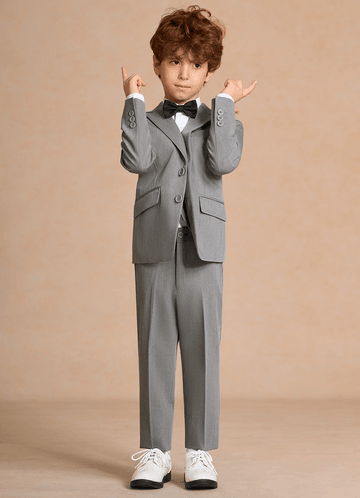 front Oliver Grey Boys 5-Piece Suit With Bow Tie