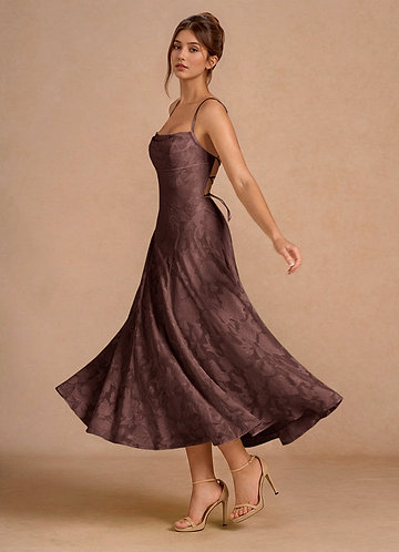 brown long dress women Brown Satin Floor Length Prom Dress , Off the Shoulder A-Line Evening Dress US 4 / Brown main image 0