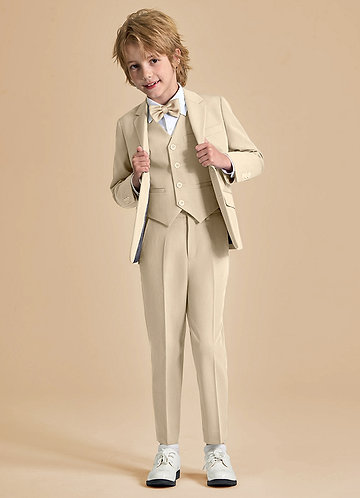 front Oliver Boys Tan 5-Piece Suit With Bow Tie