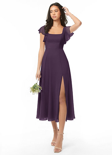 plum tea length bridesmaid dresses Pippa Enchanting Ruched Tea Length Satin Mother of the Bride Dresses, Plum