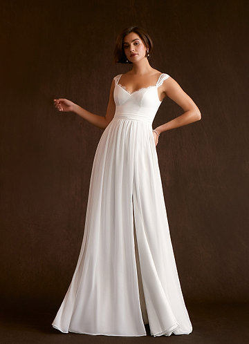 Lace Applique White Simple A Line Elopement Dress for Beach