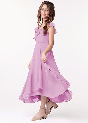 Azazie Posie Junior Candy Pink A-Line Ruched Chiffon Dress image1
