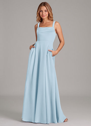 blue dress for baby girl Enthralling A Line Draped Sleeves Bridesmaid Dresses With Pockets –  mollyevers.com main image 0