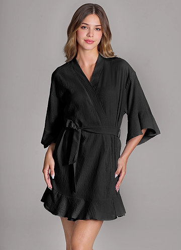 front Matching Color 2-Piece Ruffled Cloud-Soft Robe and Slip Set