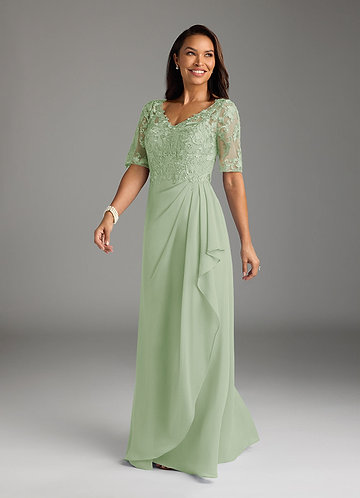 Azazie Amedeus Klänningar till brudens mor Klä A-Line i Chiffong V-ringad spets Dusty Sage image1