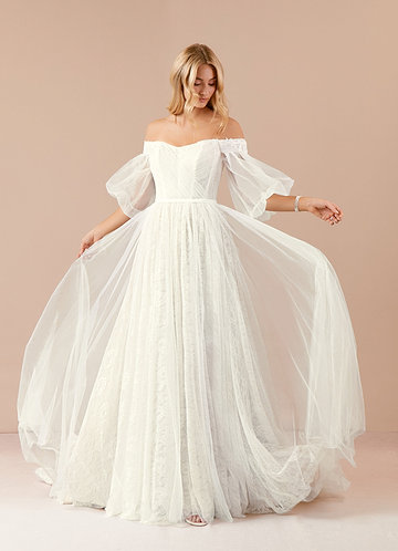 Azazie Vendela Vestidos de Novia Vestido de Crema de Tul de Corte Princesa con Lentejuela image1