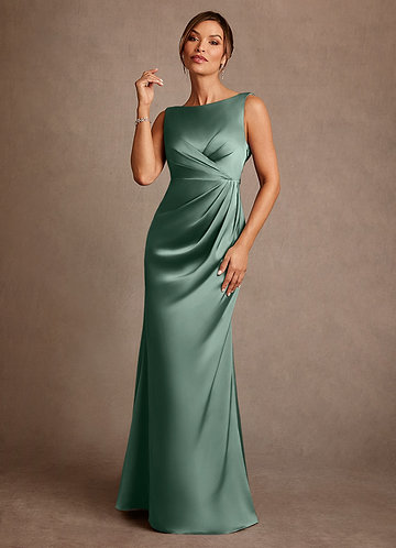 Azazie Baltimore Mother of the Brides Dresses Eucalyptus A-Line Pleated Stretch Satin Dress image1