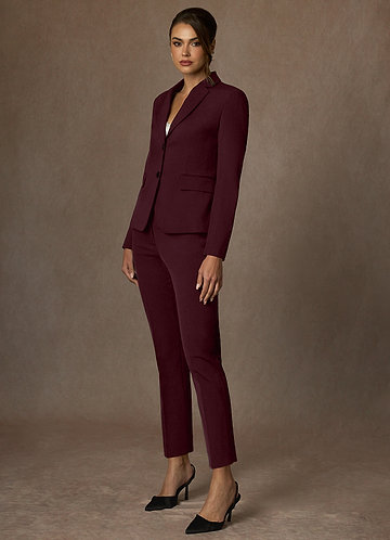 front Whitney Cabernet Structured Stretch Full Length Pants Suit