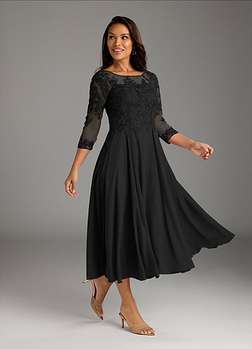 Azazie Marge Mother of the Brides Dresses Black A-Line Scoop Lace Chiffon Dress image1