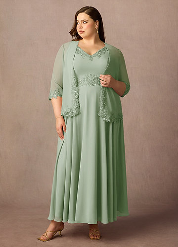 Azazie Devana Mother of the Bride Dresses Vestido Dusty Sage de Chiffon de Linha A com Lantejoulas image1