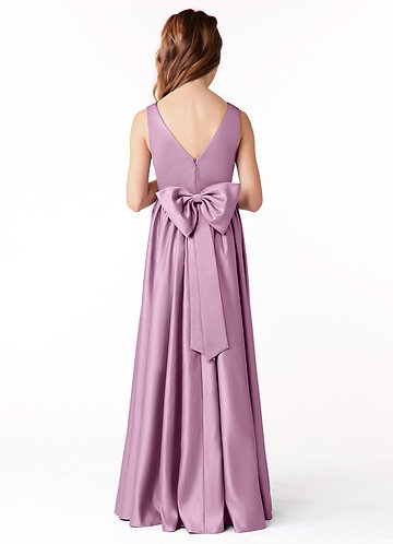 Azazie Hathaway Junior Wisteria A-Line Bow Stretch Satin Dress image1