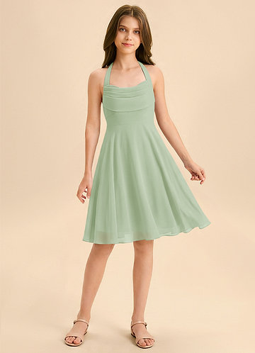Azazie Kady Junior A-Line Hjerteudskæring Chiffon Mini Junior brudepige Kjole image1