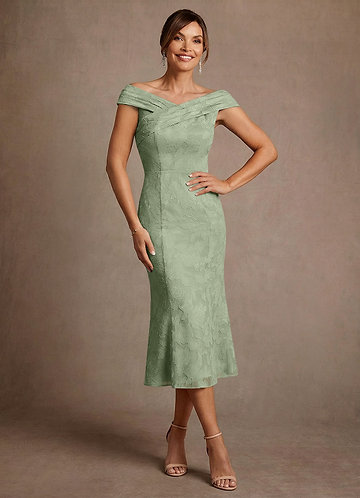 Azazie Keith Mother of the Bride Dresses Vestido Dusty Sage de Esgotamento Floral de Bainha com Plissado image1
