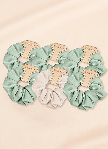 front Six-Piece Mixed Color Bridesmaid Stretch Satin Over Size Scrunchie Set