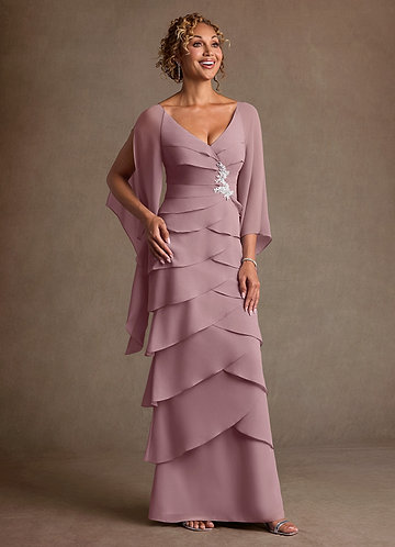 Azazie Arabinda Mother of the Brides Dresses Dusty Rose Sheath Ruched Chiffon Dress image1