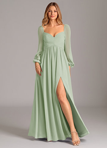 corset top dress formal Flamingo Bridesmaid Dress Flowy One Shoulder Long Sleeves Floor Length Chiffon Bridesmaid Dresses