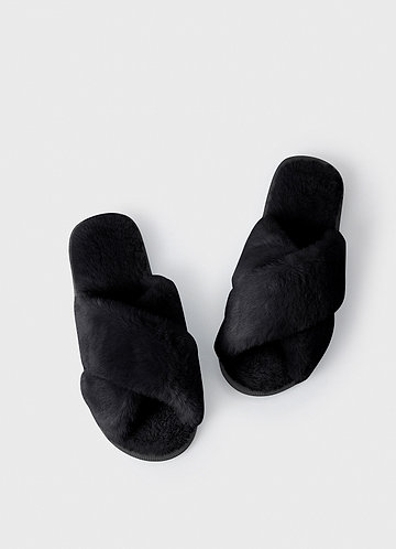 front Chaussons duveteux à bandes croisées de couleurs assorties