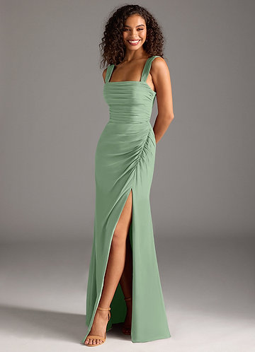 Azazie Jesaphine Bridesmaid Dresses Matcha Sheath Bow Chiffon Dress image1 0