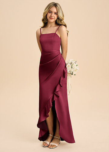 junior bridesmaid dresses wine Burgundy Colour:Sunset Bow Sash Hemline/Train most wanted wk31 Ever-Pretty Plus Women's Fall