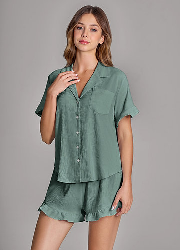 front Matching Color Ruffled Cloud-Soft Pajama Set
