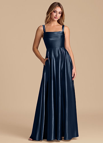 Dark Navy Metallic Satin Bridesmaid Dresses | Azazie