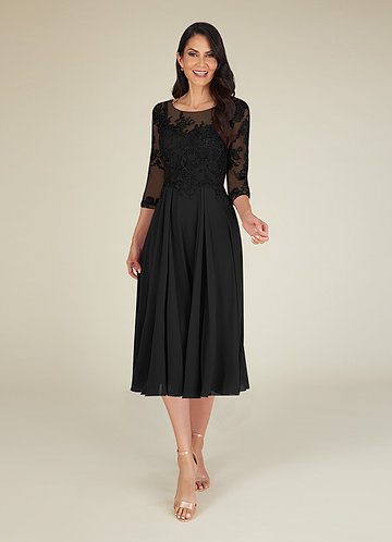 Dark Navy Azazie Endora A-Line Scoop Lace Chiffon Asymmetrical