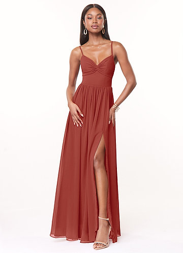 astr the label bridesmaid dresses Zapaka Women Terracotta Satin Floral Long Evening Dress with Sash A Line  V-Neck Black Tie Dress with Sleeves – ZAPAKA main image 1