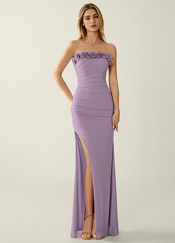 Lilalac Ljuslila Balklänning med 3D-blommor i mesh image1