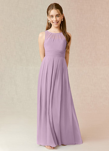 Azazie Bibiane Junior Vestido Glicínia de Chiffon de Linha A com Plissado image1