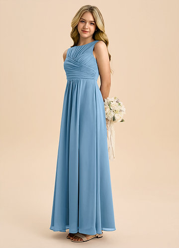 Azazie Skyla Junior A-Linie Plissee Chiffon Kleid Stahlblau image1