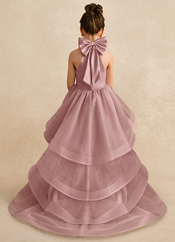 Azazie Bev Flower Girl Dresses Dusty Rose A-Line Convertible Tulle Dress image1