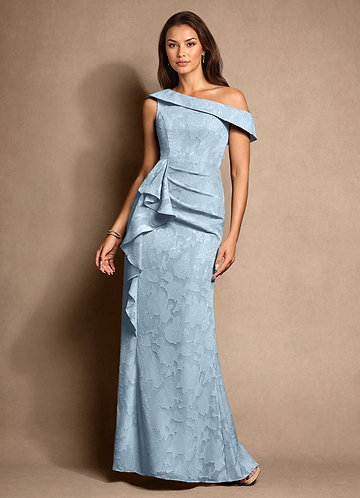 Azazie Hamptons Vestidos de Madre de la Novia Vestido de Azul Cielo de Devorado Floral de Corte En A con Plisado image1